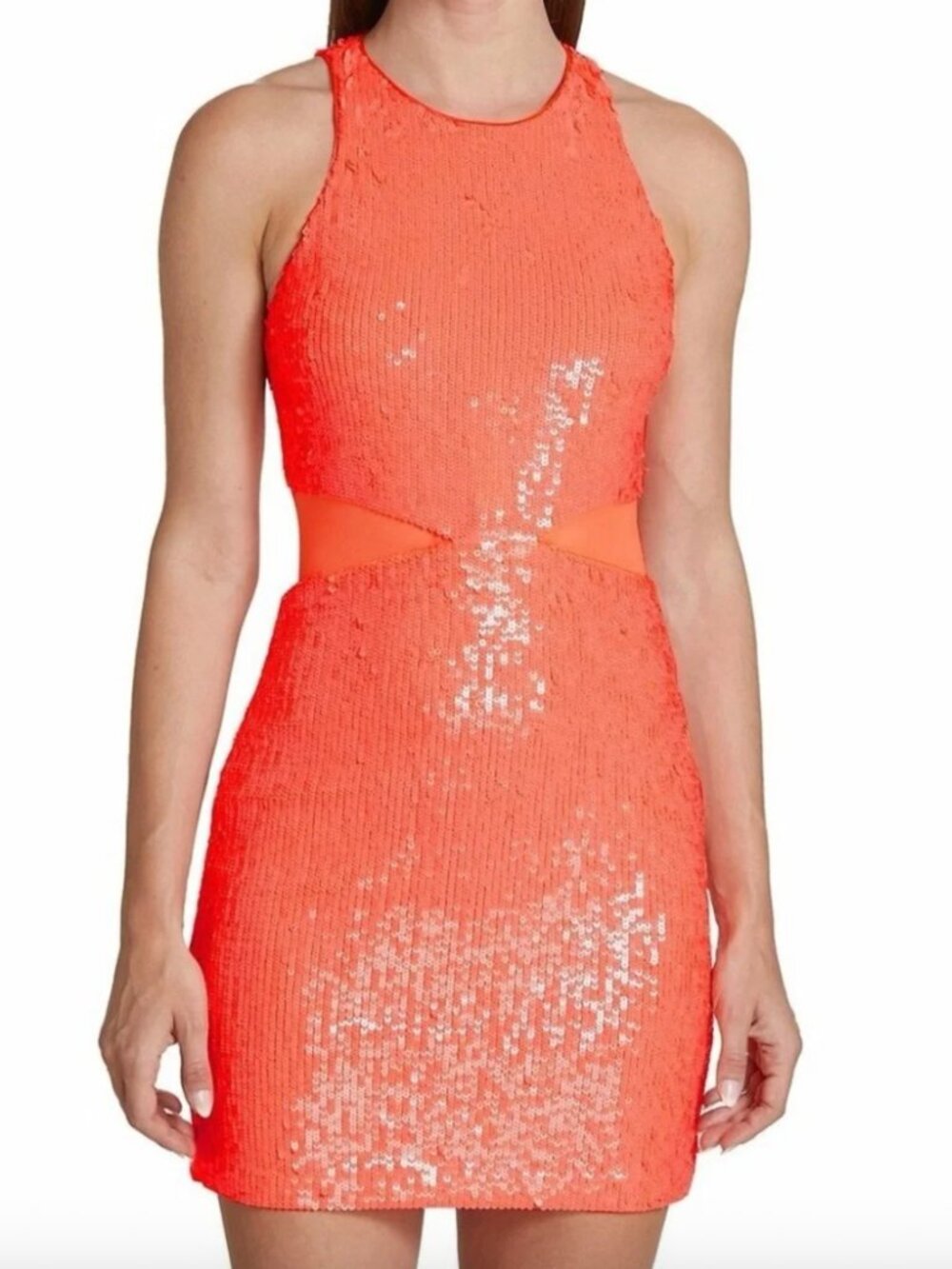 NWT Alice + Olivia Cara Sequin MIni Dress 4 Cocktail Night Out Bright Coral